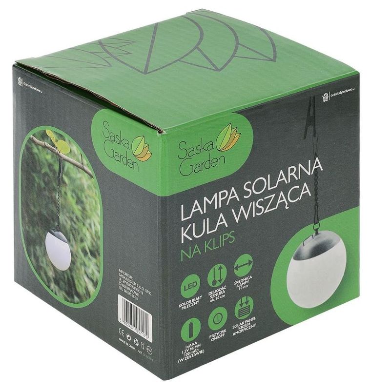 Saska Garden, lampa solarna plastikowa, kula wisząca na klips, 10-30 cm