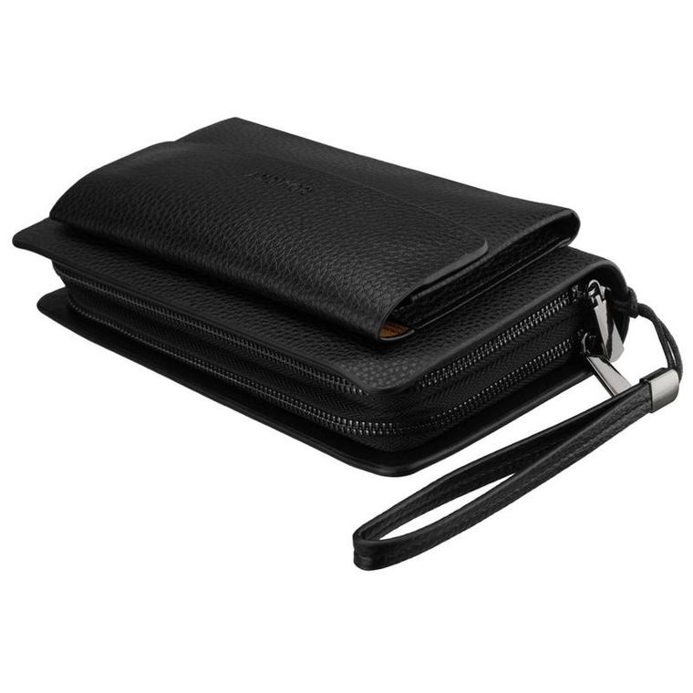 Saszetka do ręki, czarna, skóra ekologiczna, Rovicky