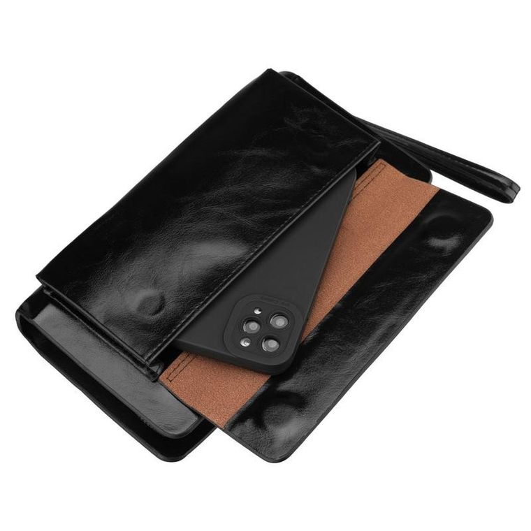 Saszetka do ręki, czarna, skóra ekologiczna, Rovicky