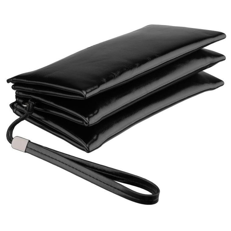 Saszetka do ręki, czarna, skóra ekologiczna, Rovicky