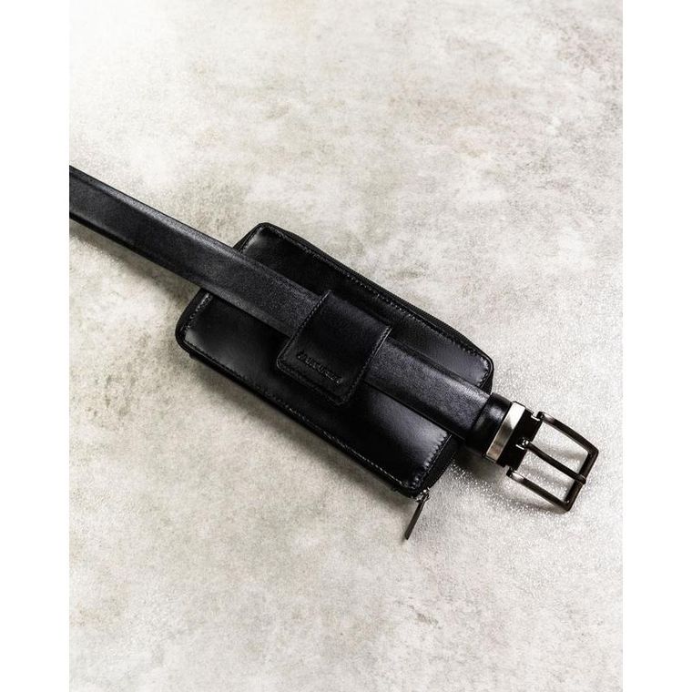 Saszetka na biodro, czarna, skórzana, Rovicky