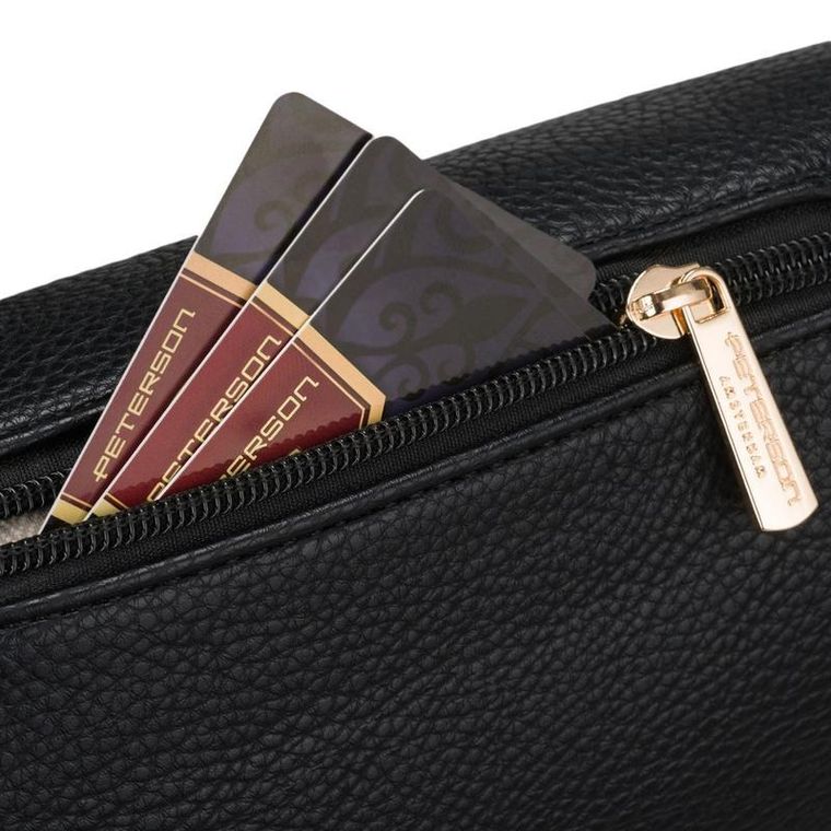 Saszetka na biodro, nerka, czarna, skóra ekologiczna, Peterson