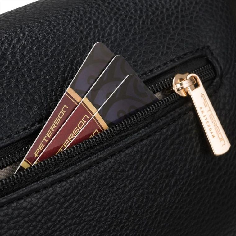 Saszetka na biodro, nerka, czarna, skóra ekologiczna, Peterson