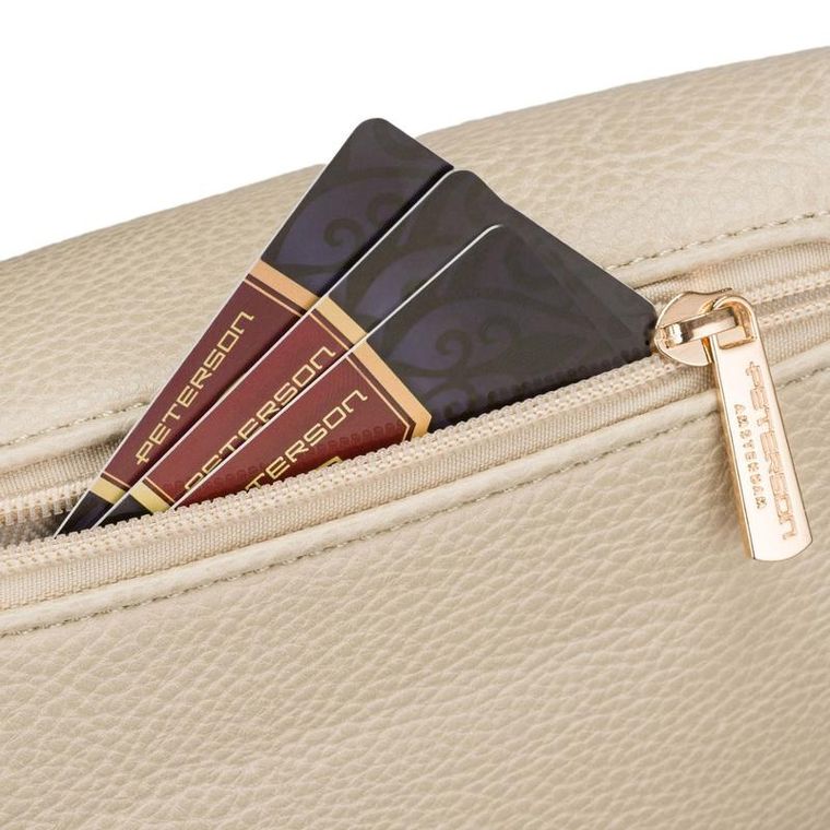 Saszetka na biodro, nerka, jasnobeżowa, skóra ekologiczna, Peterson