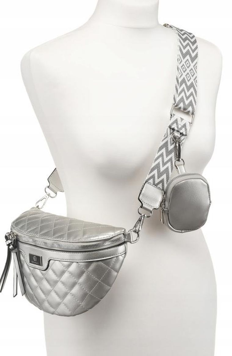 Saszetka na biodro, nerka, srebrna, skóra ekologiczna, Rovicky