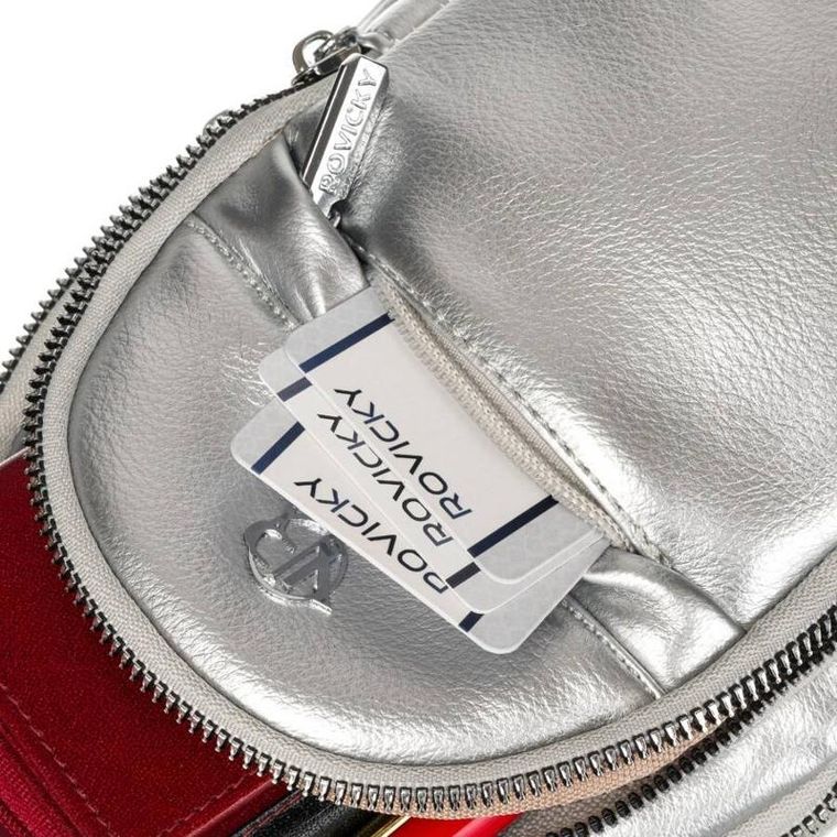 Saszetka na ramię, nerka, srebrna, skóra ekologiczna, Rovicky