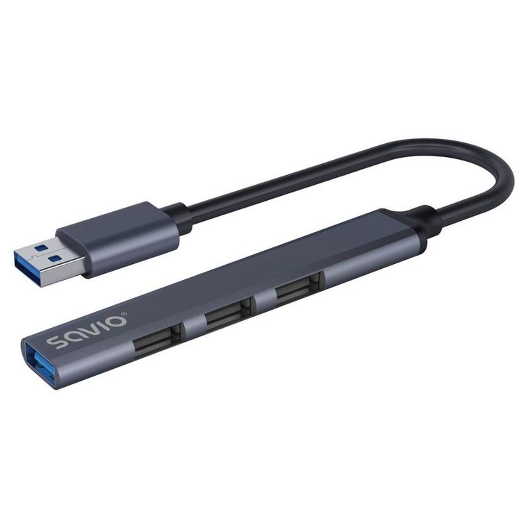 Savio, hub USB-A, 3xUSB-A 2.0, 1xUSB-A 3.0, szary