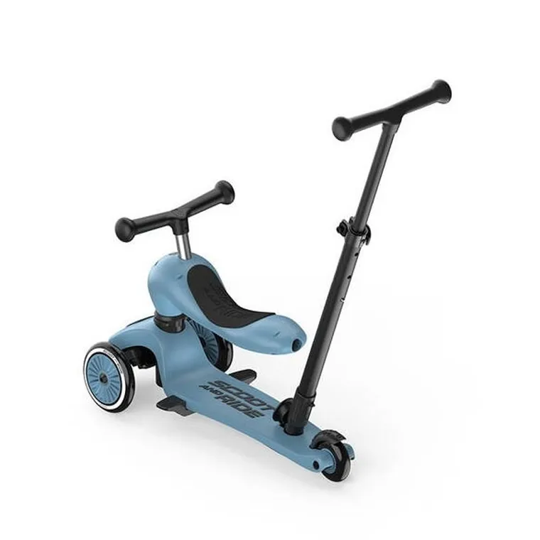 Scoot & Ride, Highwaykick 1, Push and Go, jeździk i hulajnoga z rączką do prowadzenia 2w1, Steel