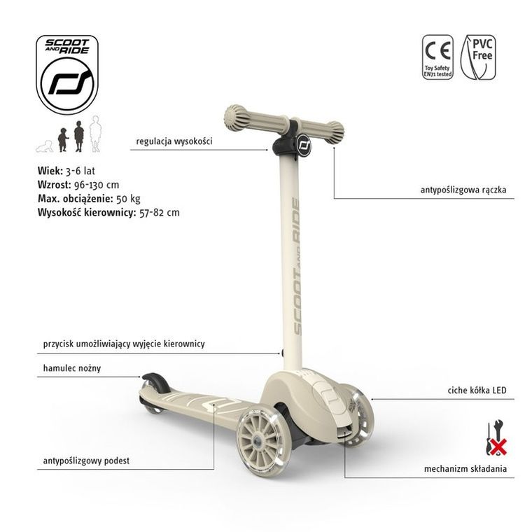 Scoot & Ride, Highwaykick 3S, hulajnoga z systemem sterowania 2w1, Ash