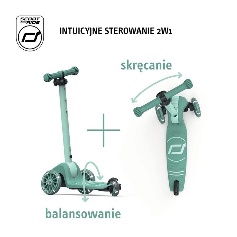 Scoot & Ride, Highwaykick 3S, hulajnoga z systemem sterowania 2w1, Forest