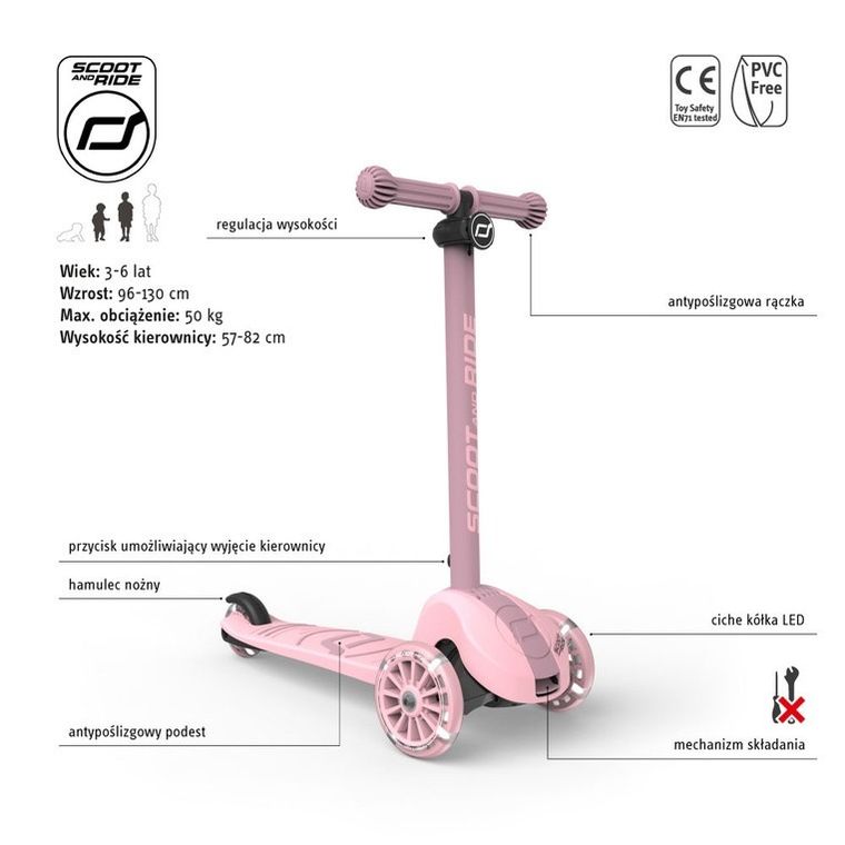 Scoot & Ride, Highwaykick 3S, hulajnoga z systemem sterowania 2w1, Rose