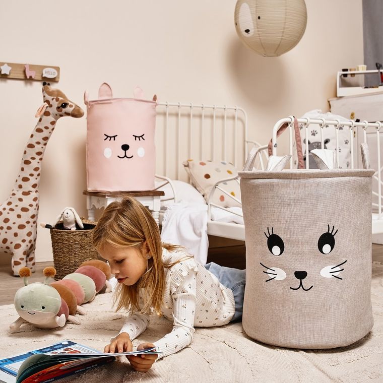 Sipo, kosz na zabawki XL, bawełniany, wodoodporny, zamykany na ściągacz, Różowy miś