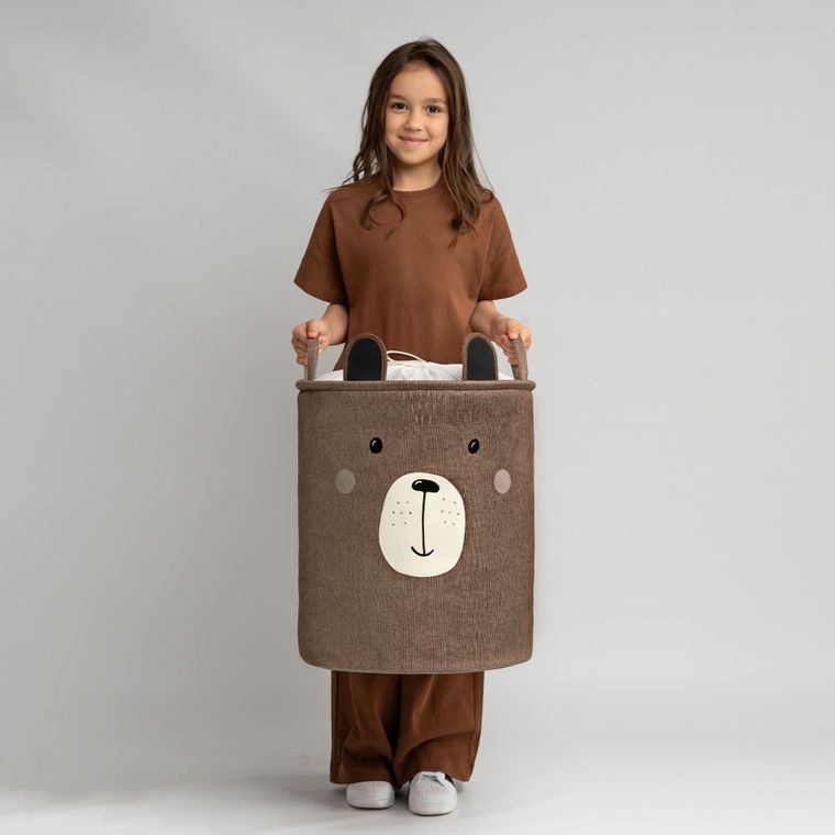 Sipo, kosz na zabawki XXL, wersja premium, zamykany na ściągacz, Brązowy miś