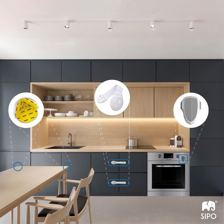 Sipo, zestaw zabezpieczeń do szaf i szuflad z paskiem elastycznym na zatrzask, 10 szt.