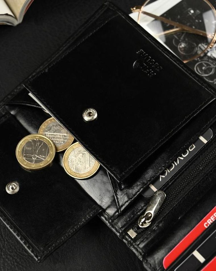 Składany, poziomy portfel męski z połyskującej skóry naturalnej, Ronaldo