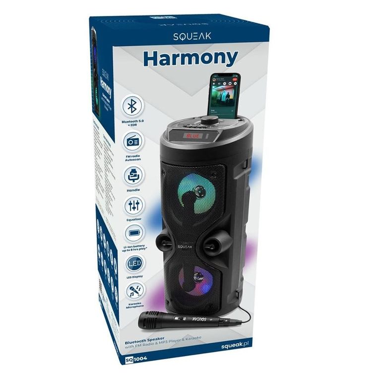 Squeak, głośnik karaoke harmony bluetooth 5.0, radio fm, microsd, aux, USB sq1004