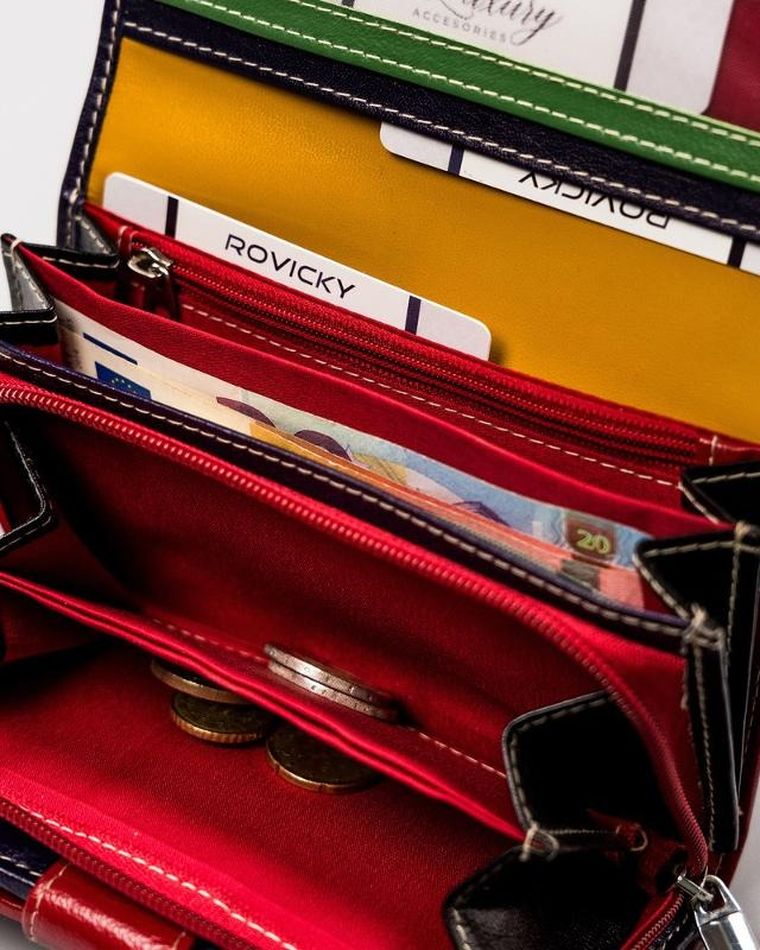Stylowy portfel z kolorowej skóry naturalnej, Rovicky