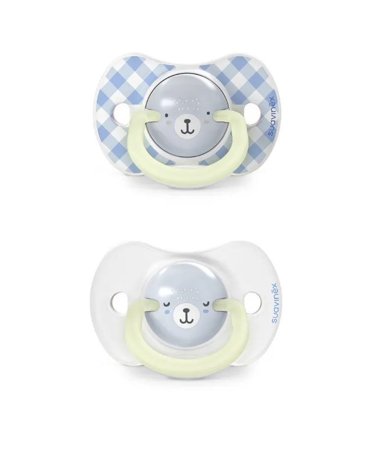 Suavinex, SX Pro, Wild & Free, smoczek fizjologiczny, niebieski, świecący, 0-6 m, 2 szt.