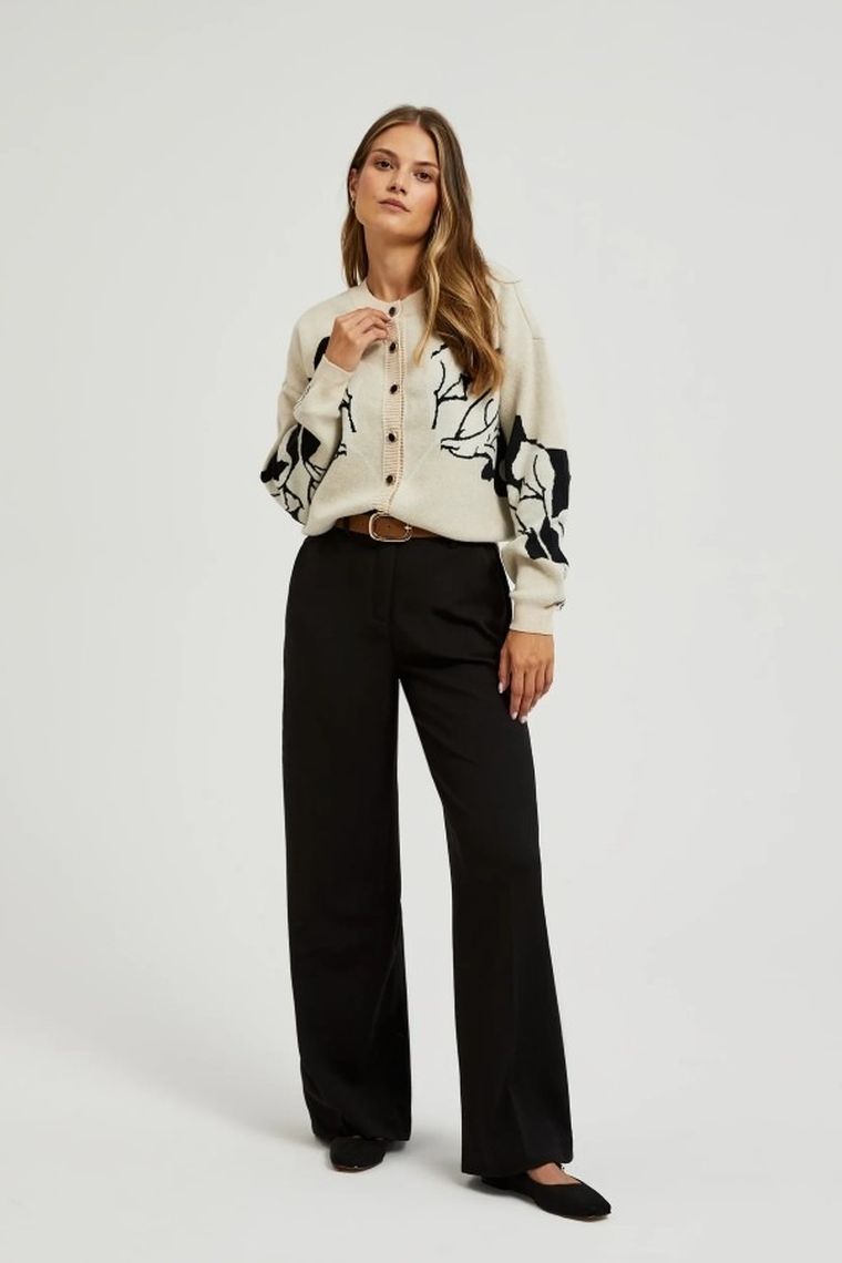 Sweter damski, rozpinany, beżowy, Moodo