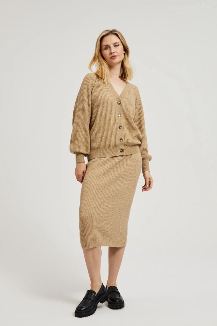 Sweter damski, rozpinany, beżowy, Moodo