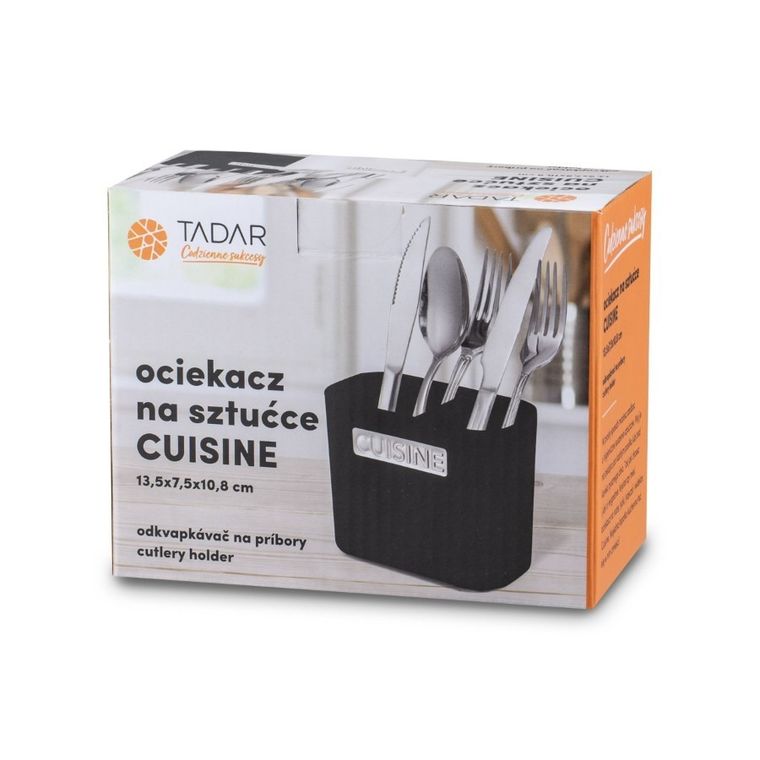 Tadar, Cuisine, ociekacz na sztućce, 2 komory, czarny, 13,5-7,5-10,8 cm