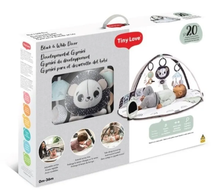 Tiny Love, Décor, gimnastyczna mata edukacyjna z pałąkami, czarno-biała