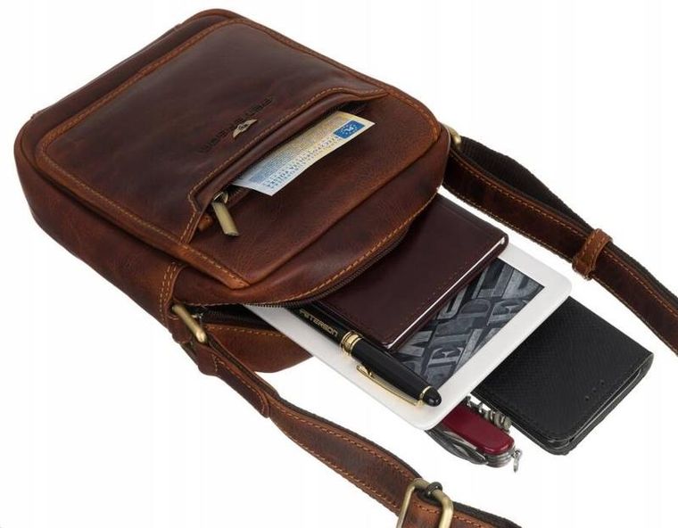 Torba listonoszka, brązowa, skórzana, Peterson