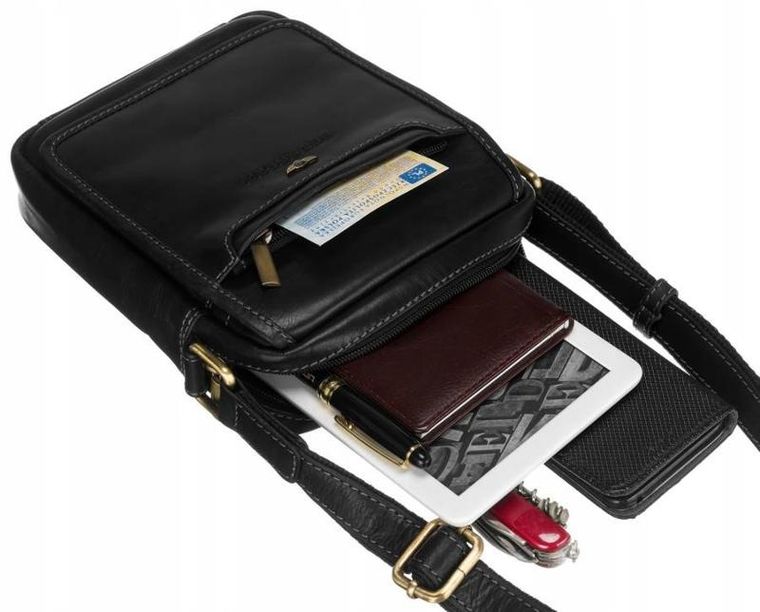 Torba listonoszka, czarna, skórzana, Peterson