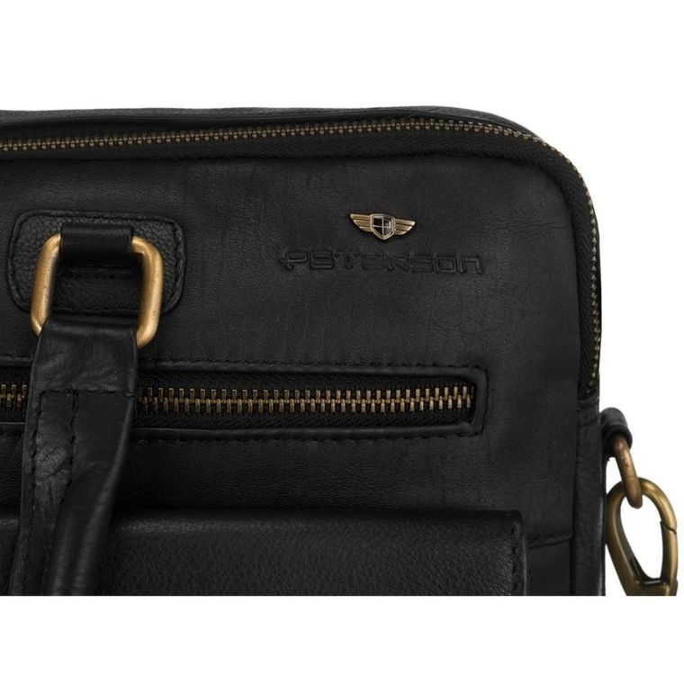 Torba na laptopa, czarna, skórzana, 13,3", Peterson