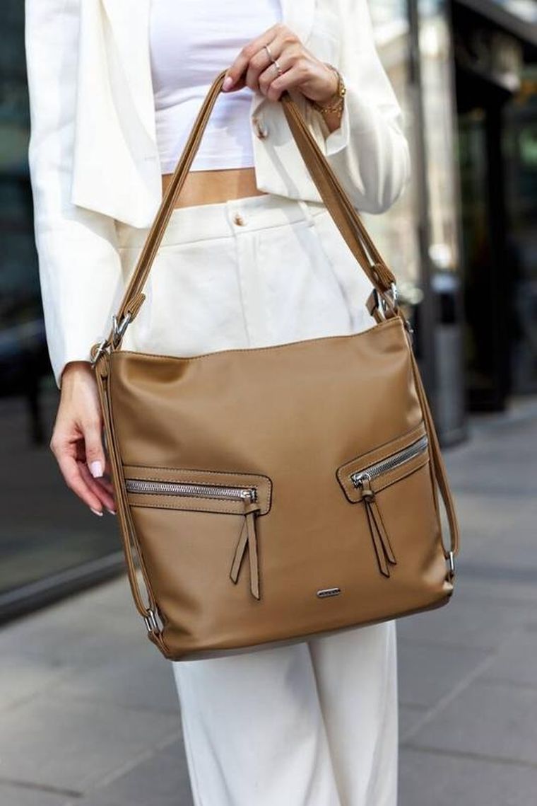 Torebka listonoszka, beżowa, skóra ekologiczna, Rovicky