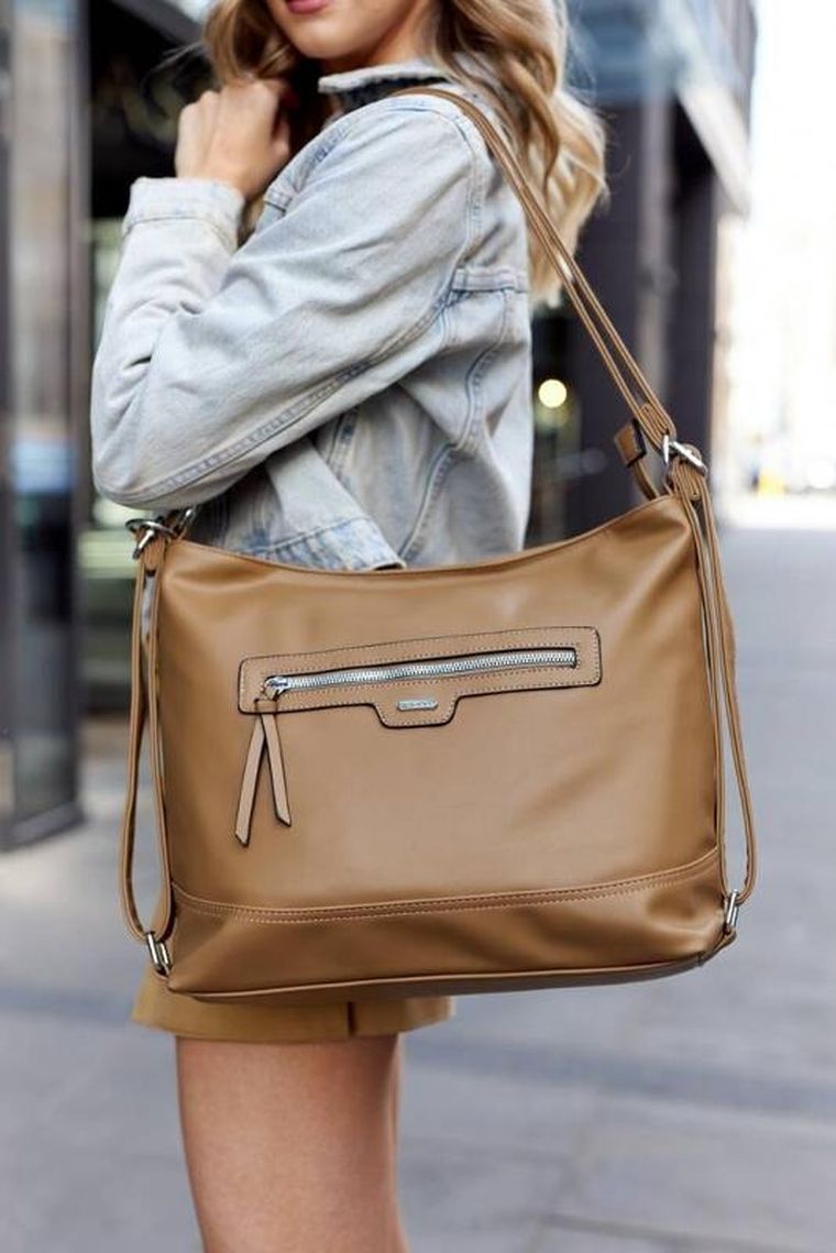 Torebka listonoszka, beżowa, skóra ekologiczna, Rovicky