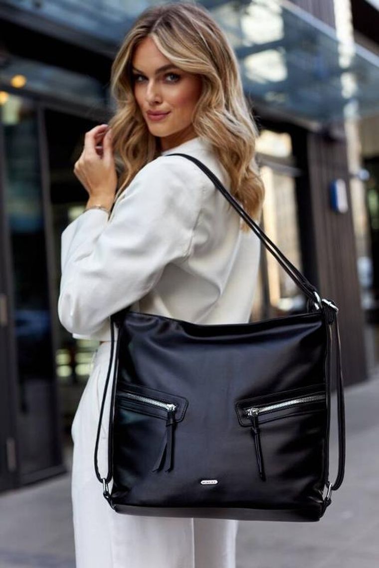 Torebka listonoszka, czarna, skóra ekologiczna, Rovicky