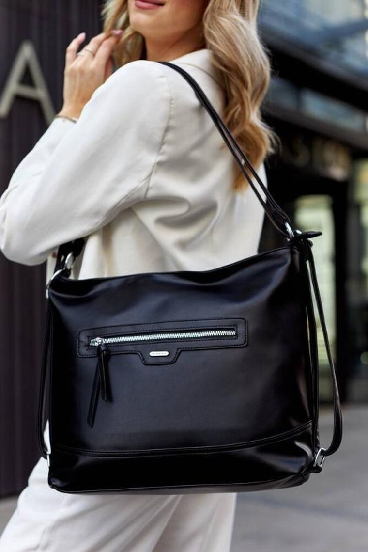 Torebka listonoszka, czarna, skóra ekologiczna, Rovicky