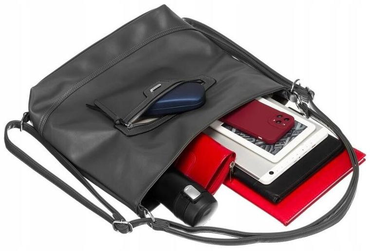 Torebka listonoszka, grafitowa, skóra ekologiczna, Rovicky