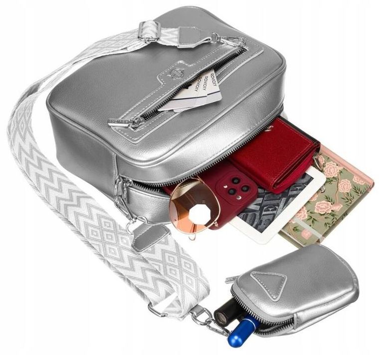 Torebka listonoszka, srebrna, skóra ekologiczna, Rovicky