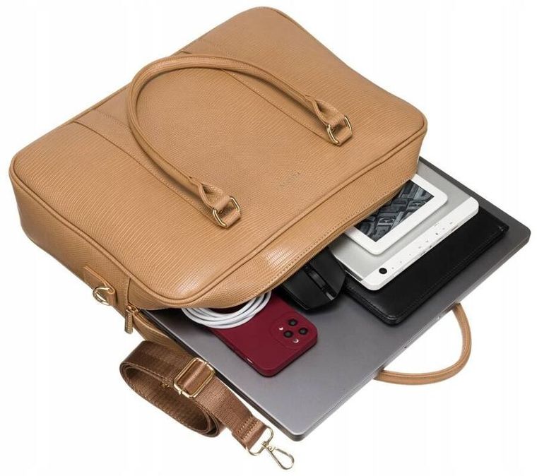 Torebka na laptopa, brązowa, skóra ekologiczna, 13", Peterson