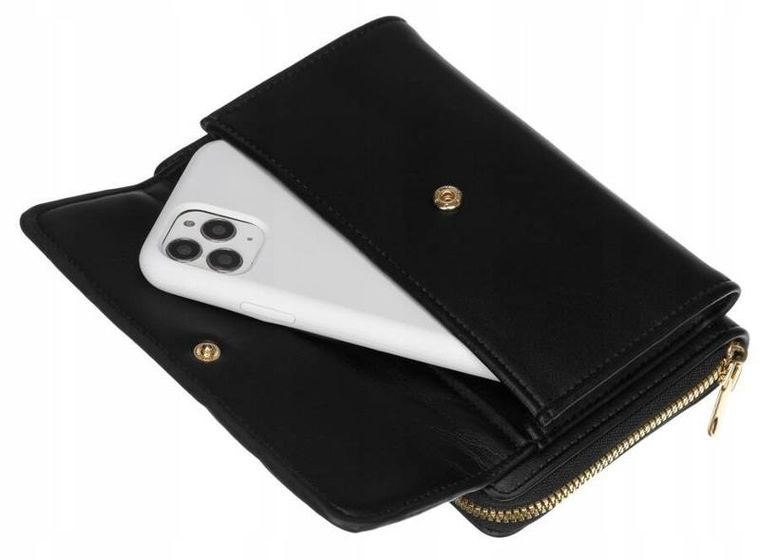 Torebka-portfel, czarna, skóra ekologiczna, Cavaldi