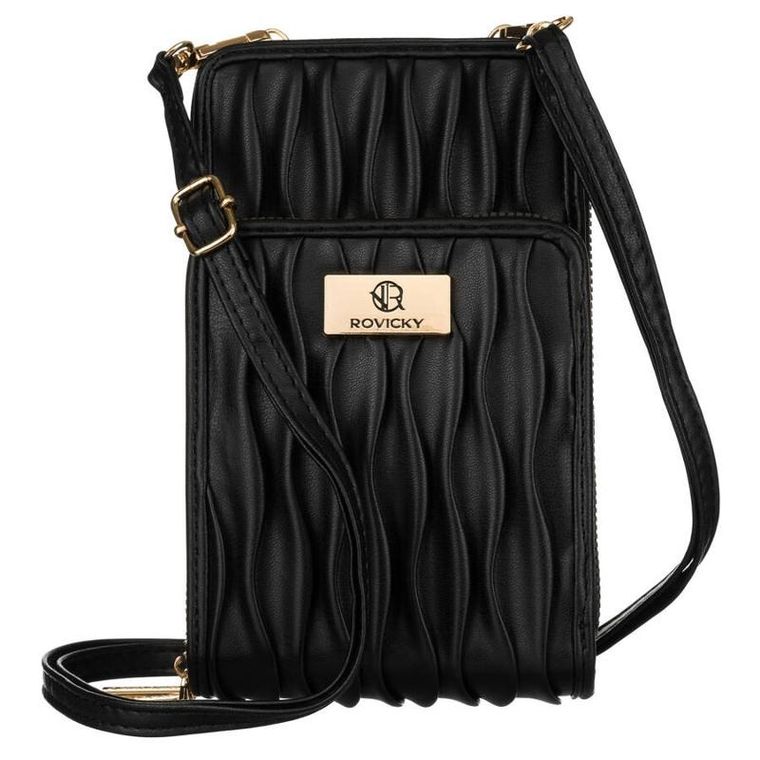 Torebka-portfel, czarna, skóra ekologiczna, Rovicky