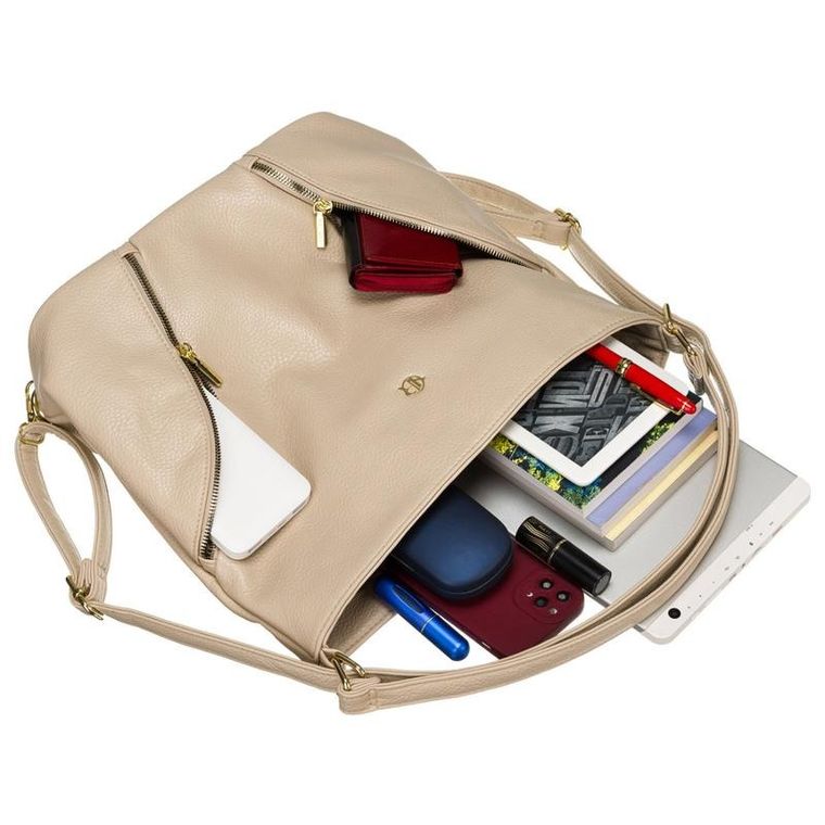 Torebka shopper, beżowa, skóra ekologiczna, Rovicky