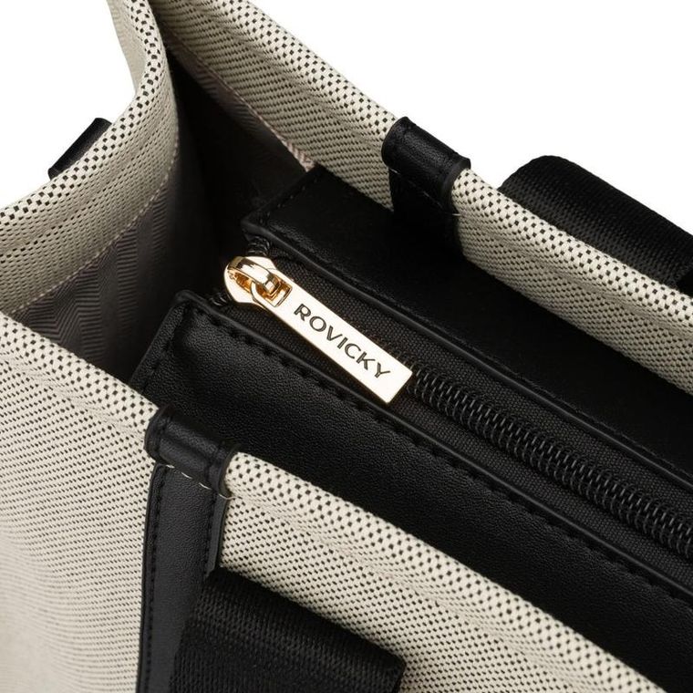 Torebka shopper, beżowo-czarna, Rovicky