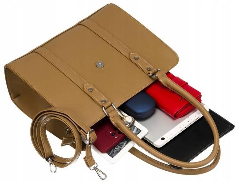 Torebka shopper, jasnobrązowa, skóra ekologiczna, Rovicky