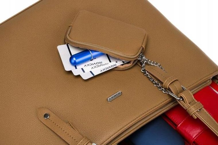 Torebka shopper, jasnobrązowa, skóra ekologiczna, Rovicky