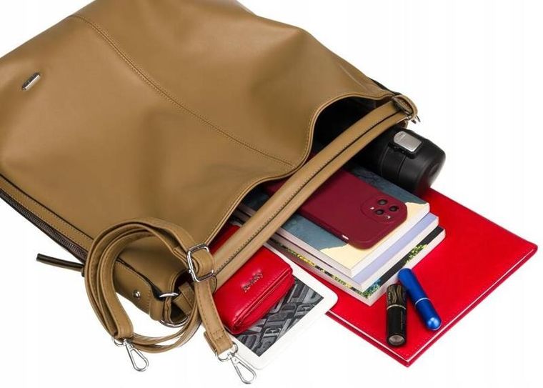 Torebka shopper, jasnobrązowa, skóra ekologiczna, Rovicky