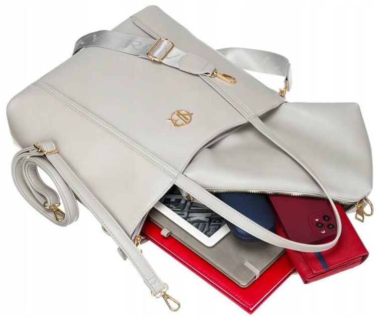 Torebka shopper, szara, 2w1, skóra ekologiczna, Rovicky