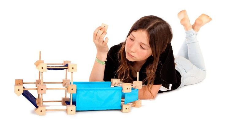 Trigonos, Mini Trigonos M, drewniane klocki konstrukcyjne, 85 elementów