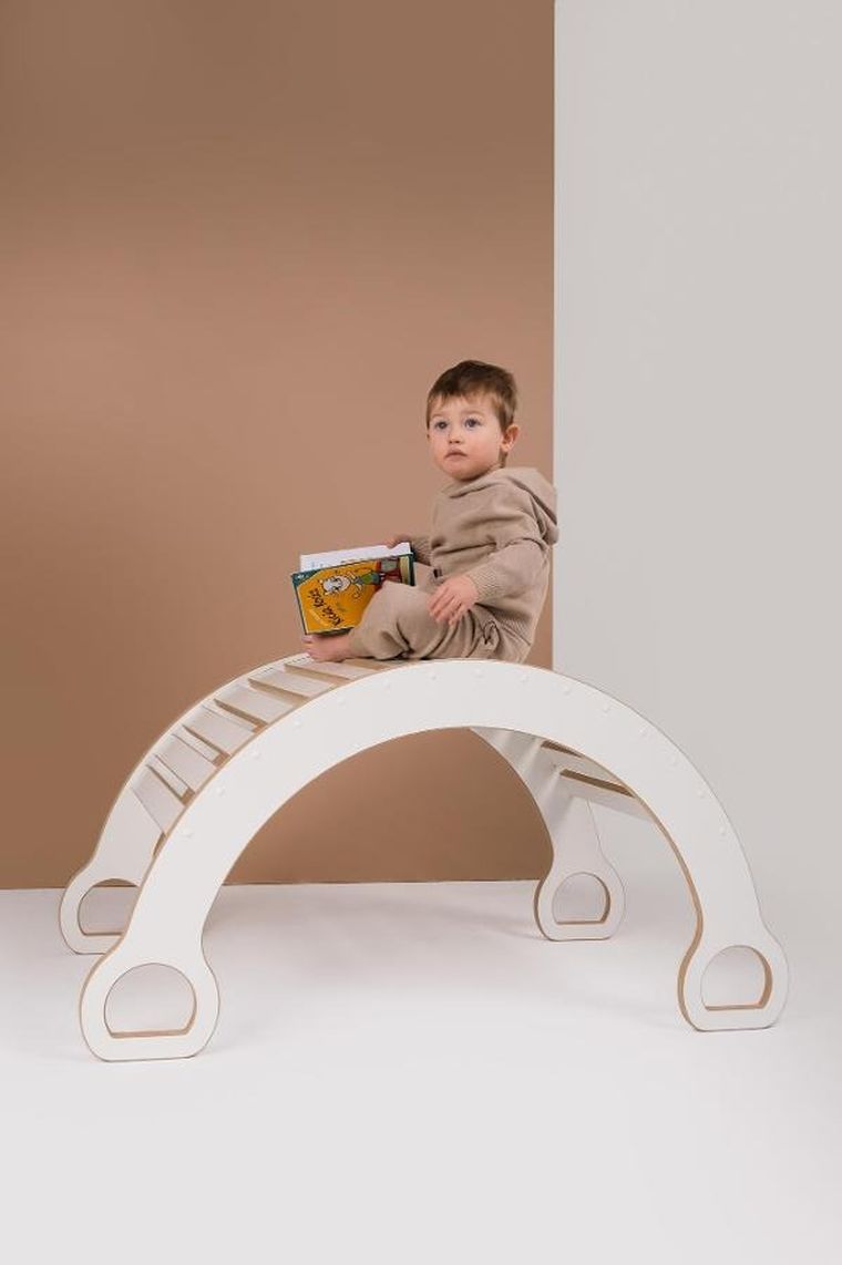 tupti.wood, 2w1: duży bujak montessori + duża zjeżdżalnia, chmurki