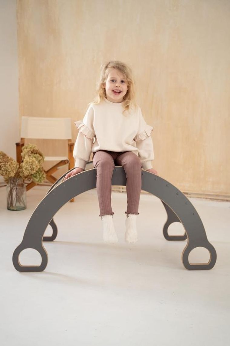 tupti.wood, 2w1: duży bujak montessori + duża zjeżdżalnia, drabinka, szara