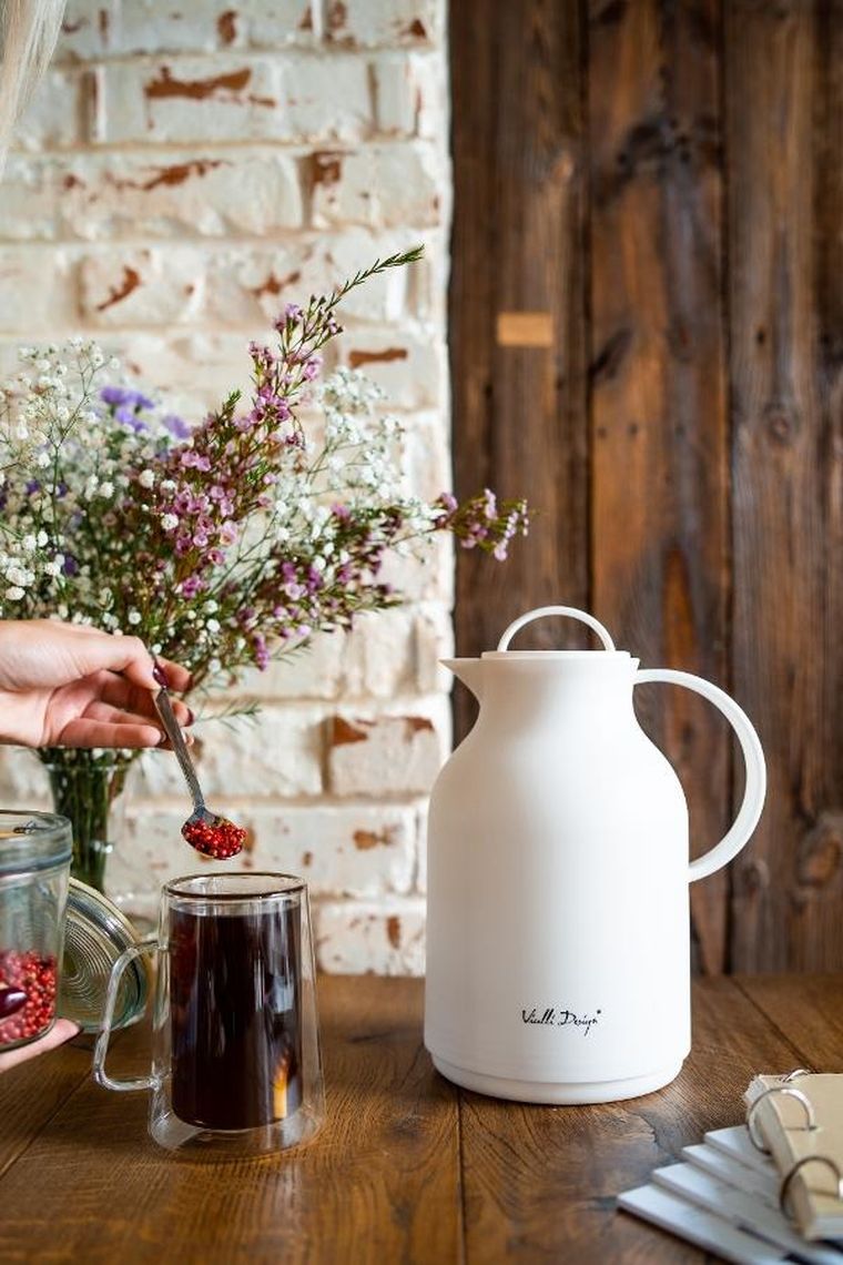 Vialli Design, Amo, termos z wkładem szklanym, biały, 1l