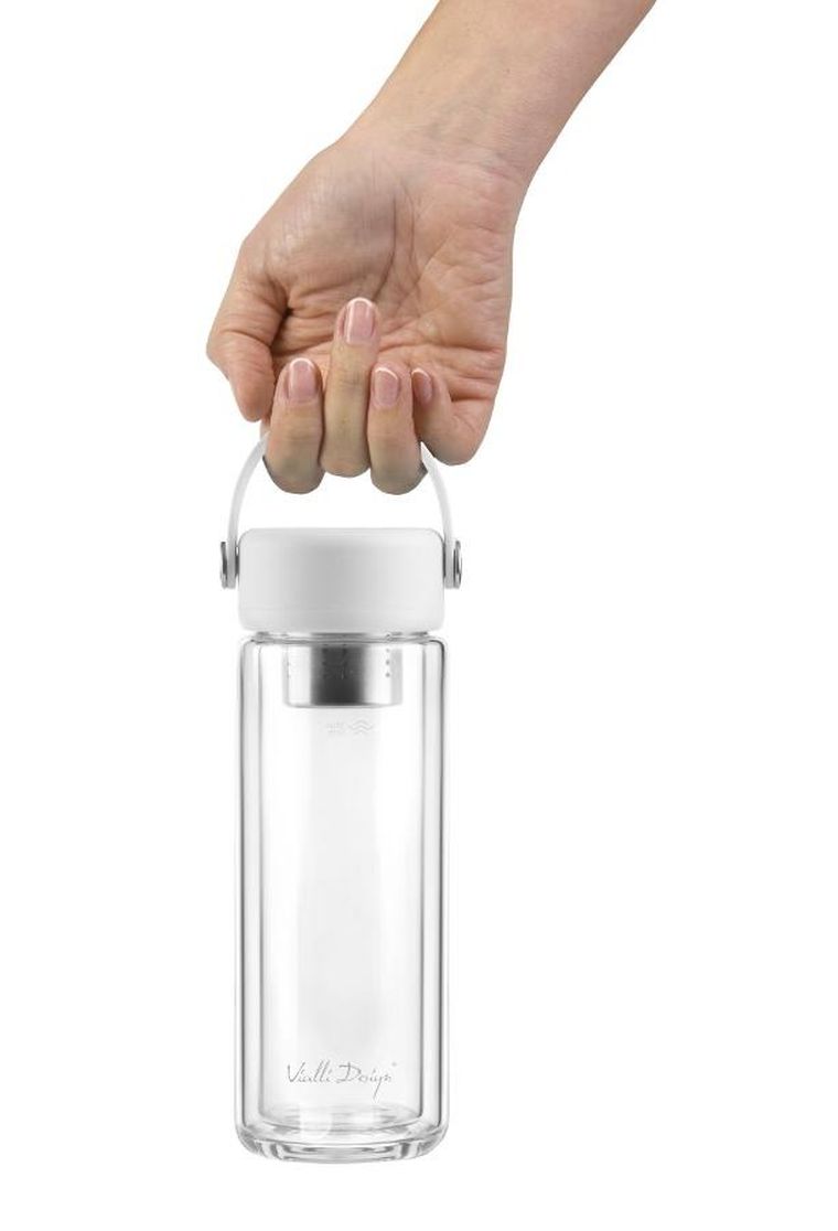 Vialli Design, Fuori, butelka z podwójną ścianką i zaparzaczem, biała, 350 ml