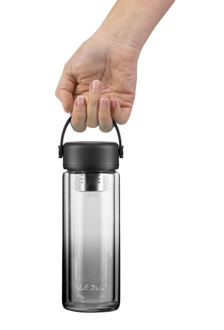 Vialli Design, Fuori, butelka z podwójną ścianką i zaparzaczem, czarna, 350 ml